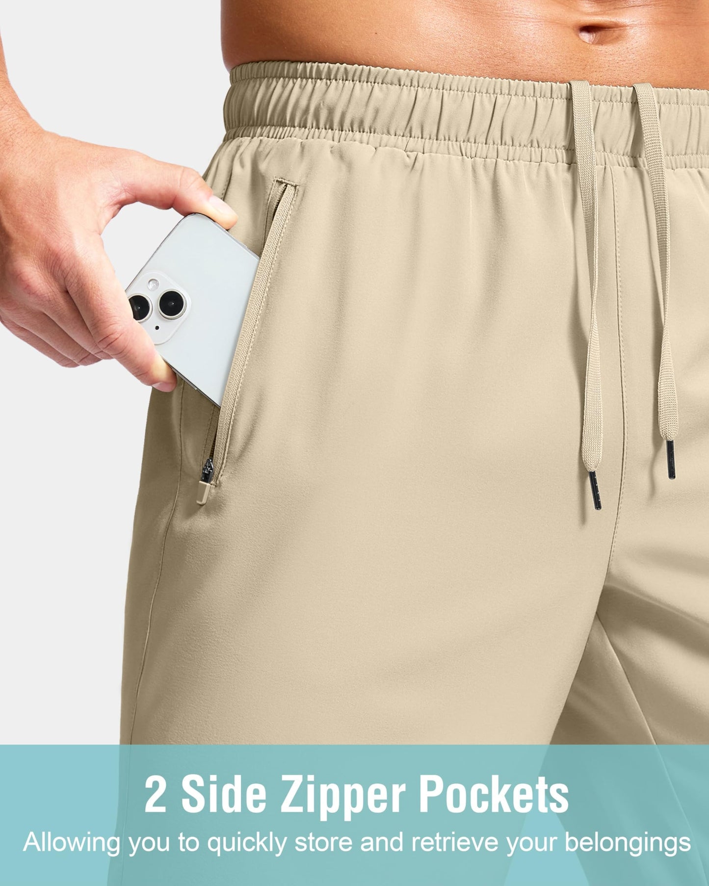 G Gradual Men's Athletic Running Shorts with Zipper Pockets Quick Dry 7"/ 5"/ 9" Workout Gym Shorts for Basketball Hiking(Khaki,5L)