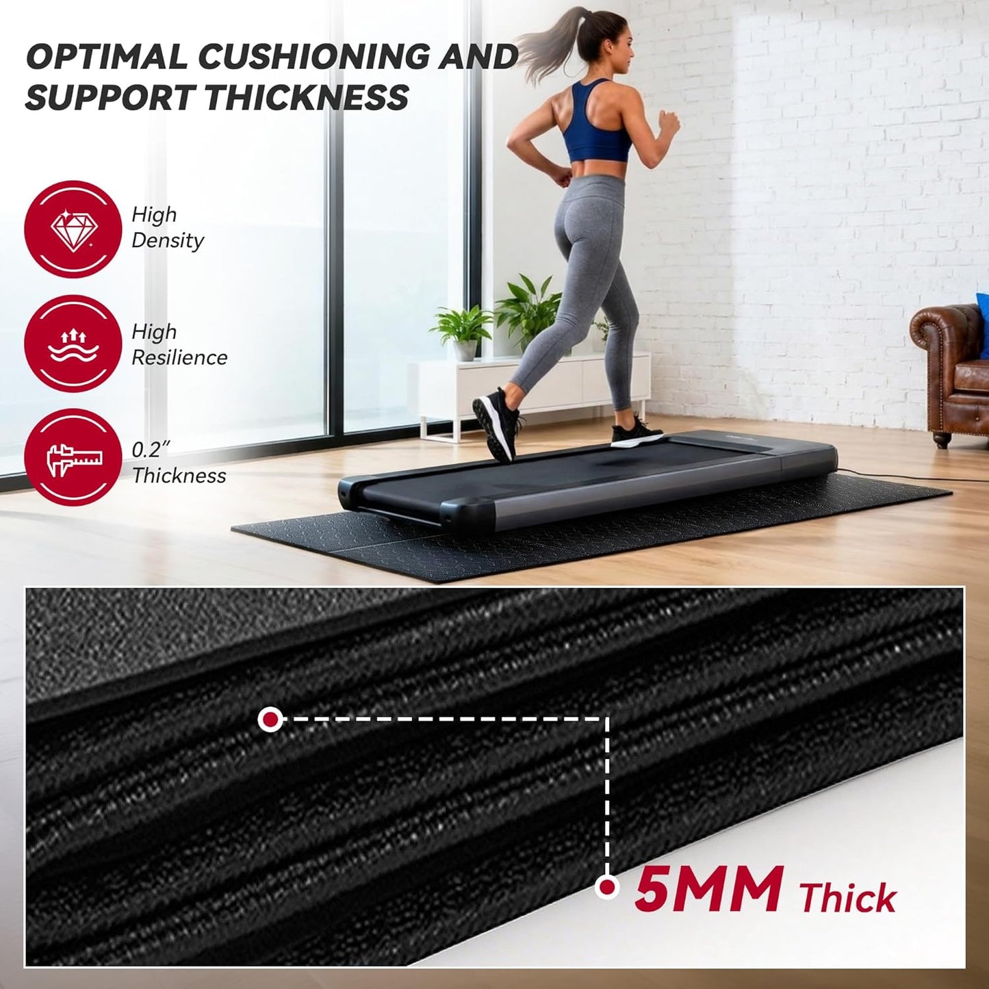 Walking Pad Mat - High Density Floor Protection for Carpet & Hardwood | 0.2" Thick, Foldable