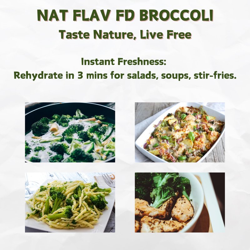 Nat Flav Freeze Dried Broccoli | 5.3oz | 100% Natural Broccoli | No Sugar & Additives | Non-GMO & Vegan Friendly | Healthy Snacks for Kids or Adults | Freeze Dried Backpacking & Camping Food