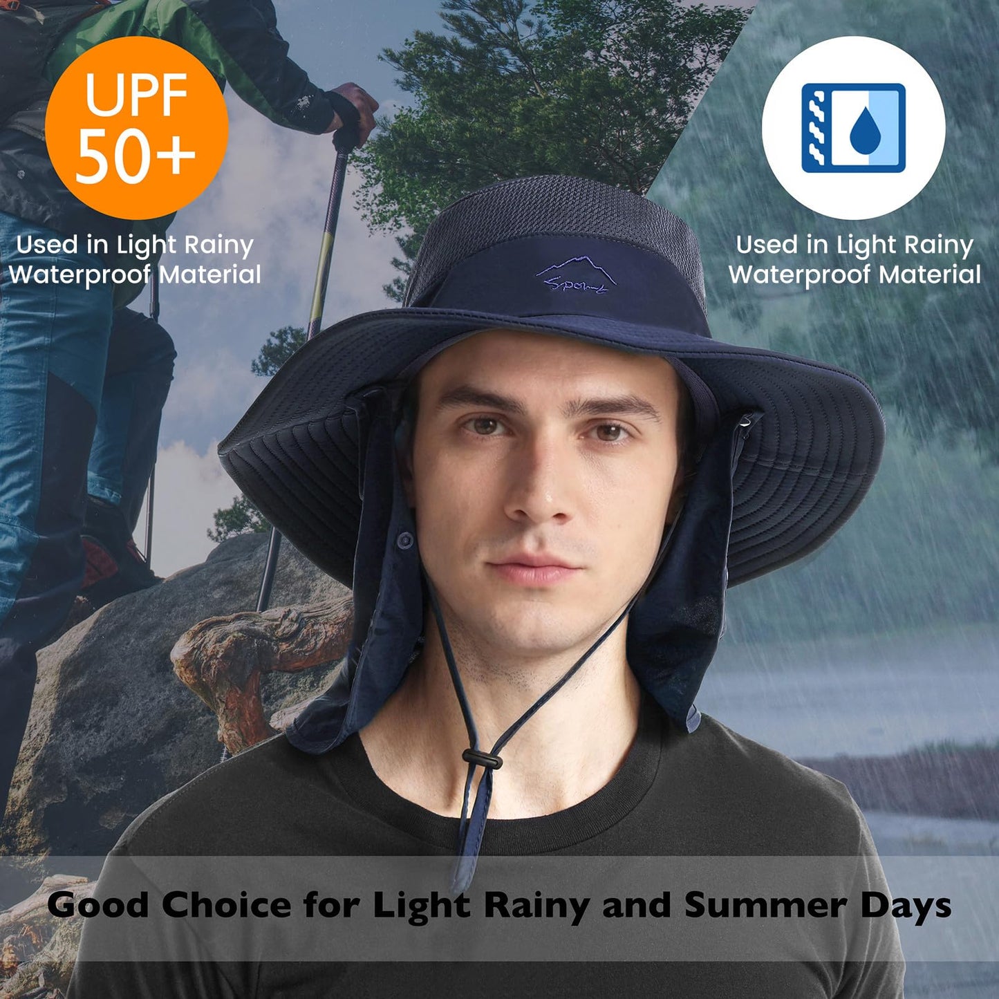 KEILOKLOK Sun Hats for Men Women UPF 50+ Waterproof Bucket Hat Dark Grey