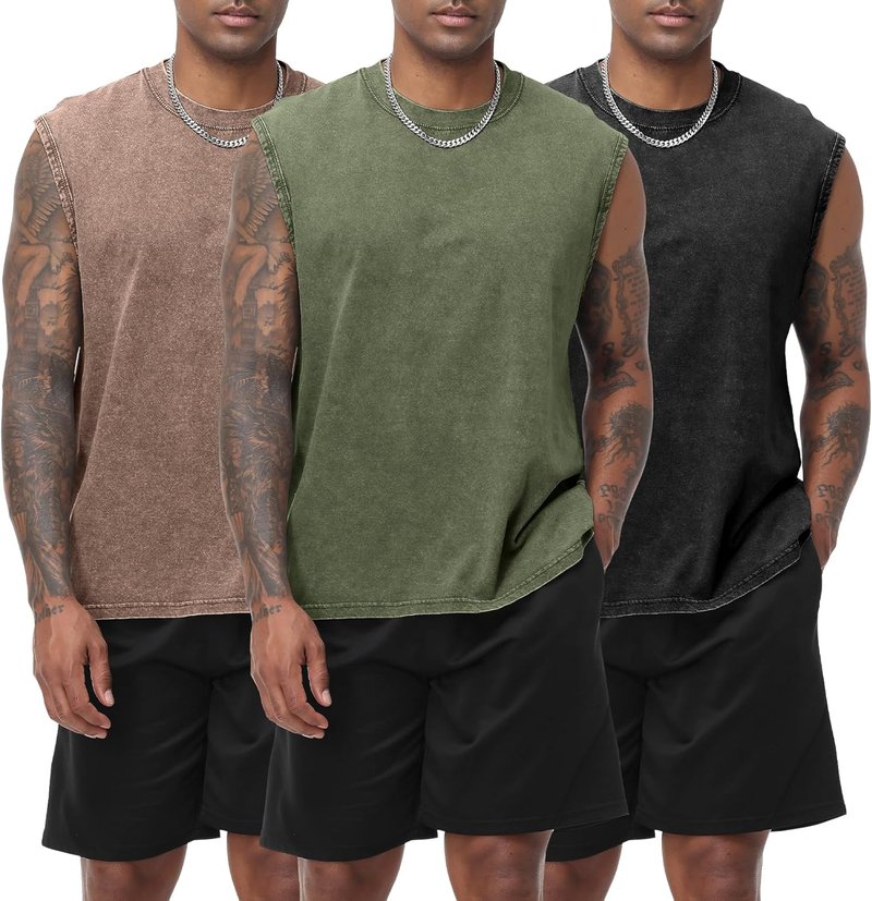Men's Acid Wash Cotton Tank Tops - Sleeveless Muscle Workout Tees for Running & Beach | Loose Fit