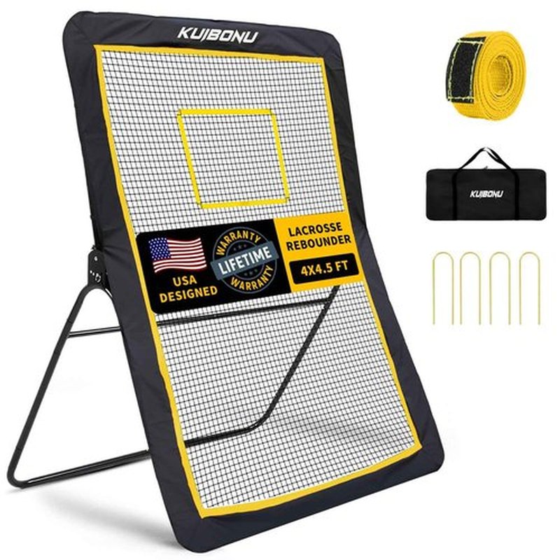 KuiBonu Lacrosse Rebounder, 5x7ft Volleyball Rebounder Net with 5 Bounce Back Angles, Neon Target and Lacrosse Ball, Rebounder for Volleyball Lacrosse Baseball and Soccer Practice