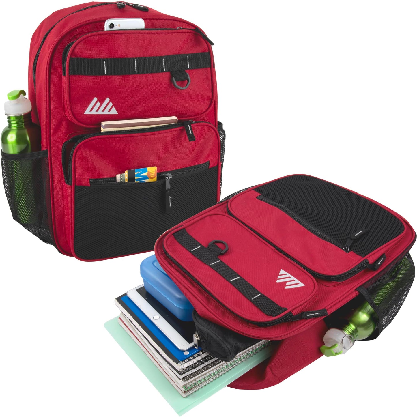 Summit Ridge Travel Backpack for Men and Women, Spacious Work Daypack with Water Bottle Pockets (Red)