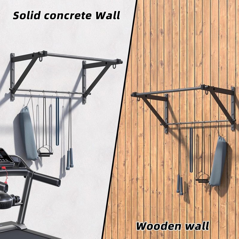 ZHNSYDN Wall Mounted Pull Up Bar, Strength Training Chin Up Bar for Doorway and Wall Mount with Hooks, Adjustable Depth Pull-up Bar with 500LBS Weight Capacity, Heavy Duty Gym Home Training