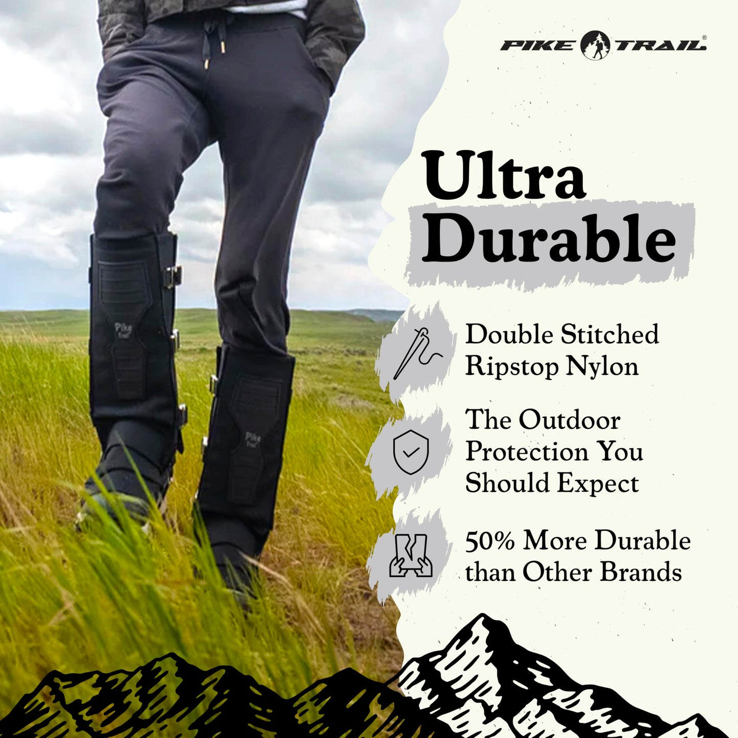 Pike Trail Snake Gaiters Leg Guards - Waterproof, Durable - Adjustable Size for Men & Women - Protection from Snake Bites - Hiking Essentials Ideal for Trekking, Hunting & Fishing - Black - 1 Pair
