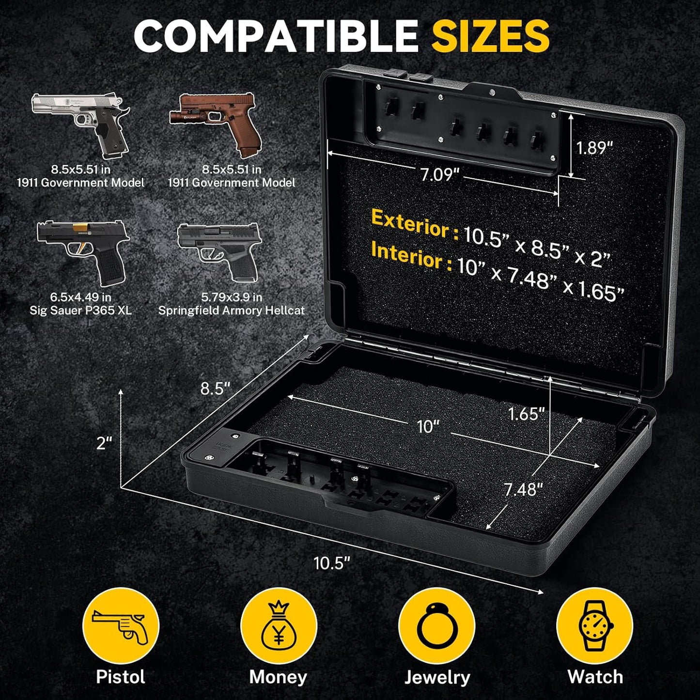 Handgun Safe - Quick Access Mechanical Lock Pistol Safe | Portable Compact Lock Box for Travel, Office, Bedroom