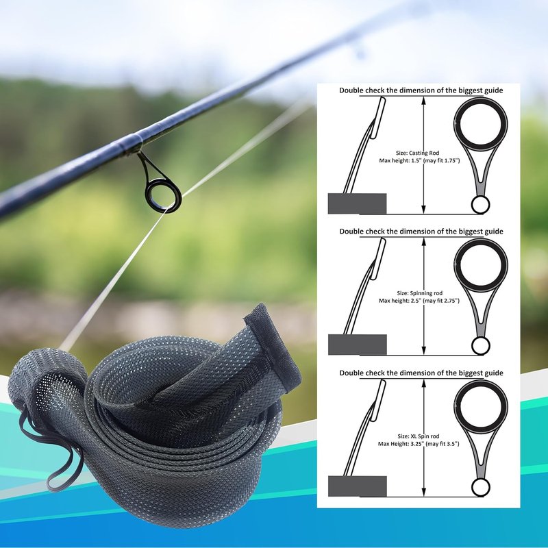 Fishing Rod Socks - Durable Pole Sleeves for Baitcasting & Spinning Rods | Fits 7ft & 8ft - 2-Pack