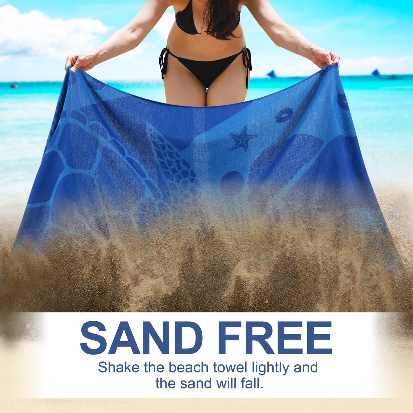 Genovega Oversized Turkish Beach Towel 72"x36" for Adult, Lightweight Quick Dry Bath Pool Swim Blanket, Sand Free with Compact Travel Essentials, Blue Turtle Vacation Cruise Must Haves Clearance