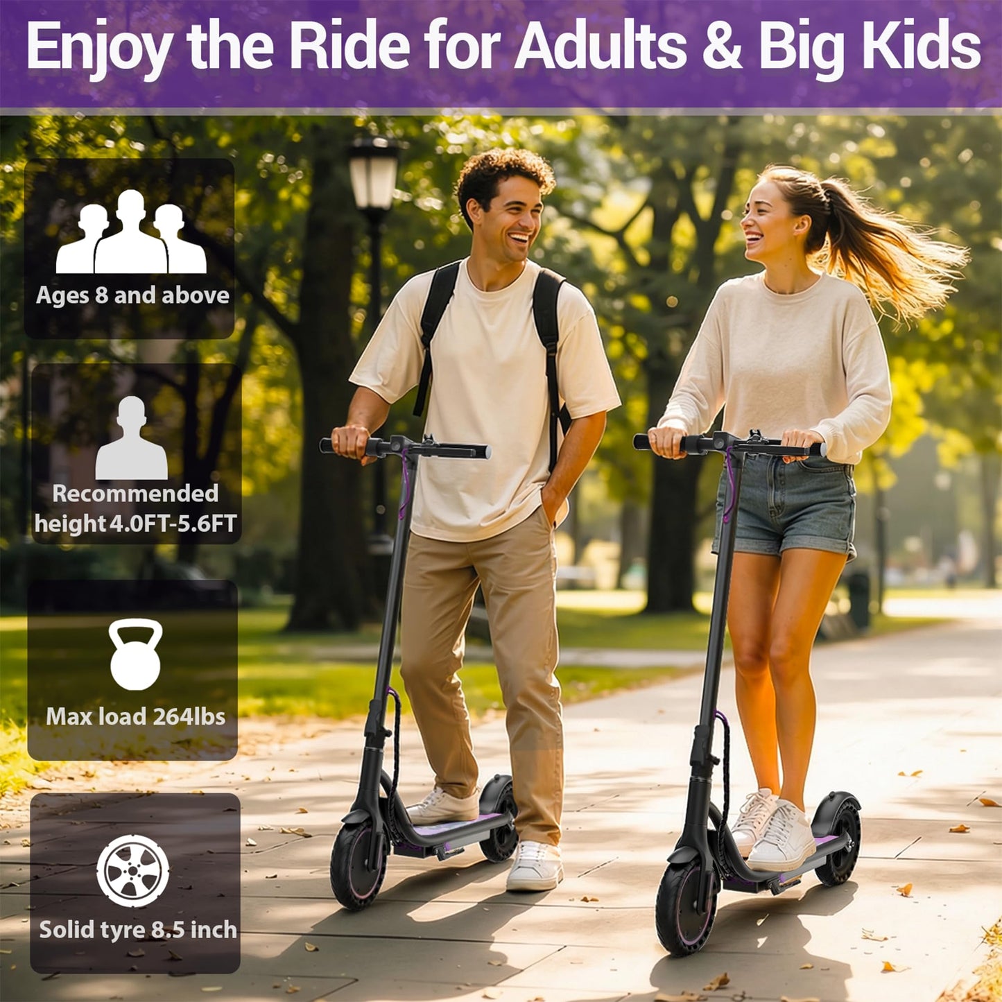 Aovowheel Electric Scooter for Adults, Folding E Scooter with 350W/500W Motor 19 Mph Top Speed, Max 19-23 Miles Long Range, 8.5''Tires Commuting Scooters with Dual Brakes System, APP