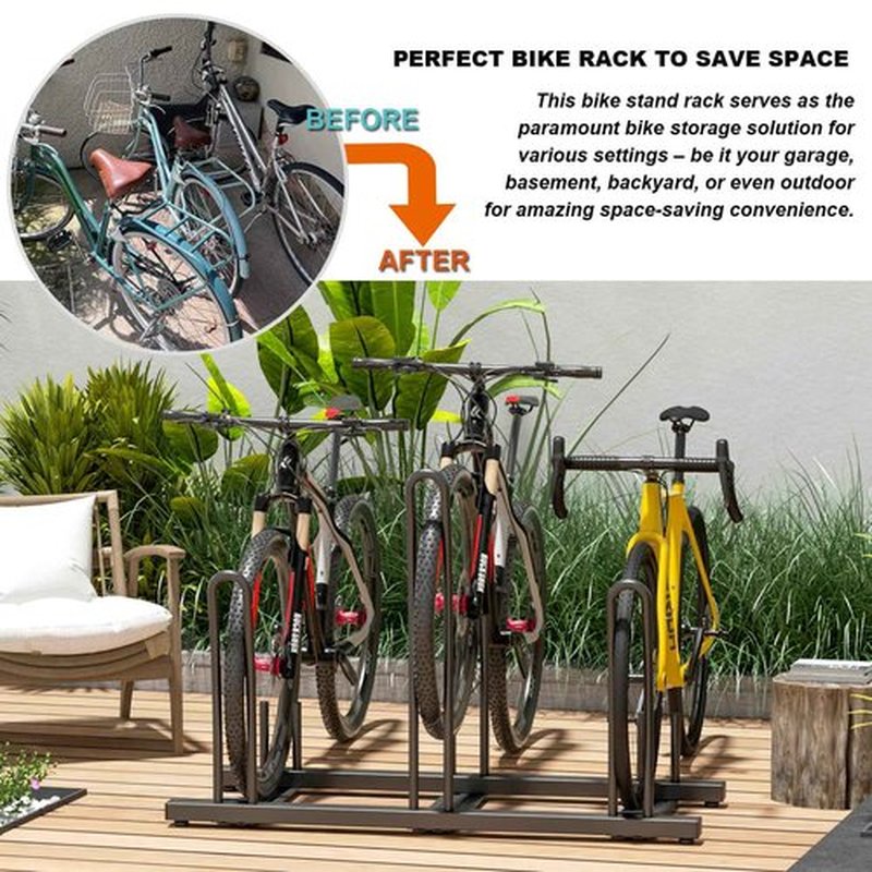 CXWXC 1-3 Bicycle Stand - Bike Floor Parking Stand for Garage/Home - Bike Storage Rack Mountain Road Bikes Kids Bike and BMX Bikes (for 3 Bikes)