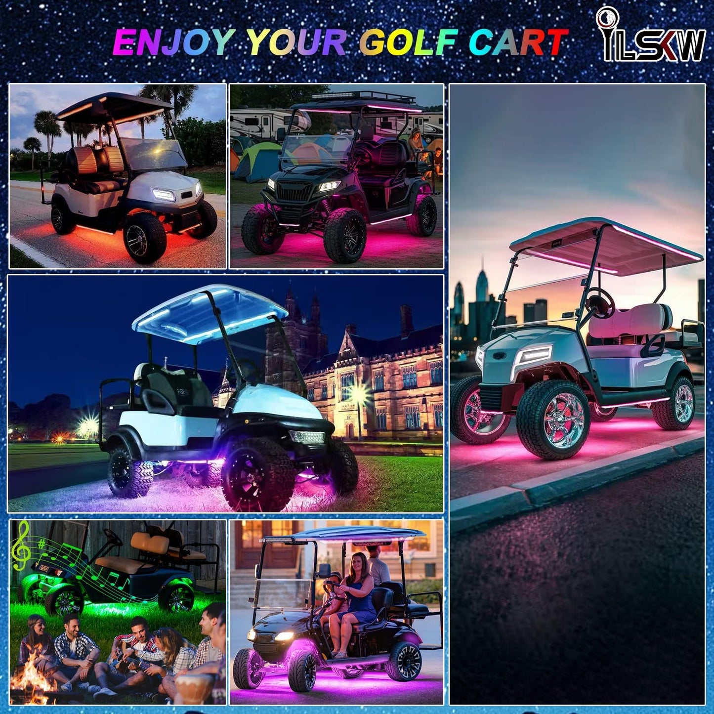 iLSKW Golf Cart Underglow LED Light Strip 6pcs, Golf Cart Underbody Light Kit Remote Control for EZGO Yamaha Club Car 12V-80V Input 6pcs