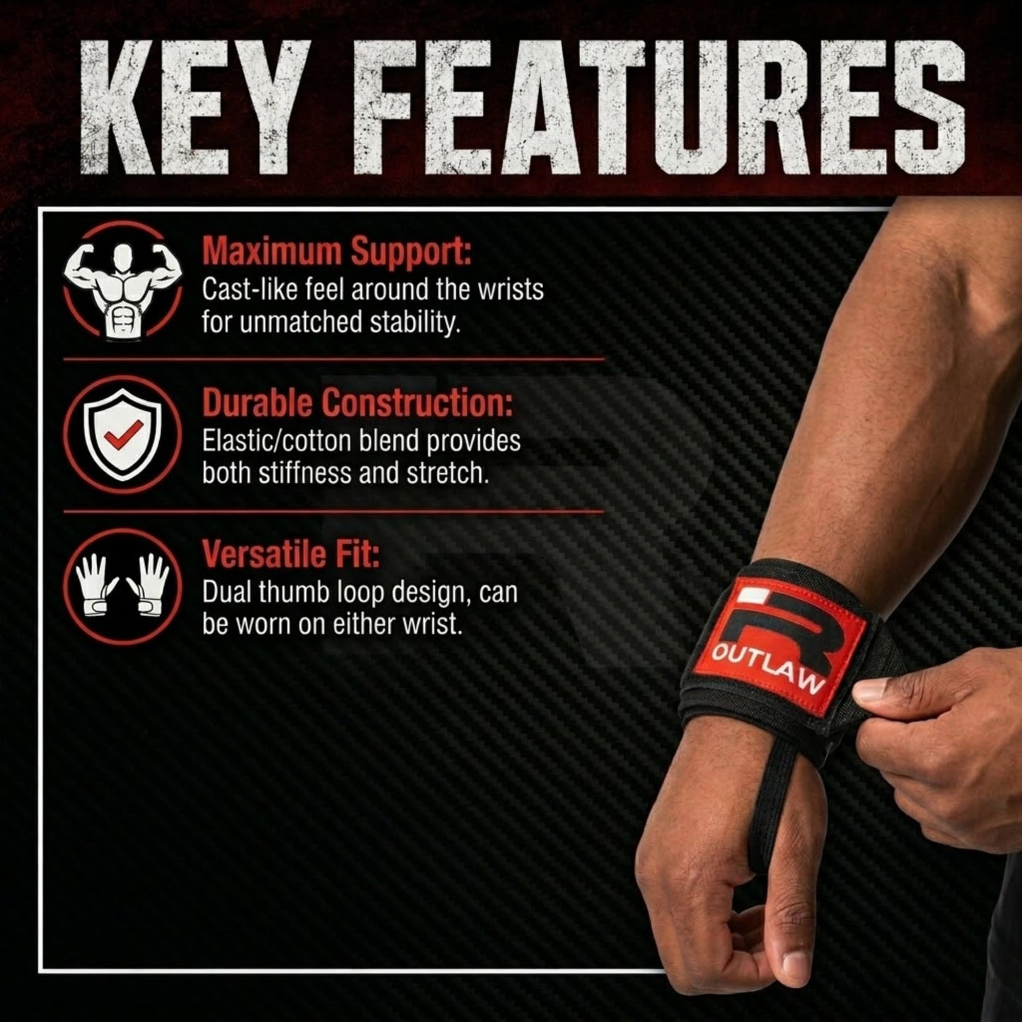 Iron Rebel Outlaw Wrist Wraps for Weightlifting & Powerlifting – Heavy Duty Wrist Support for Bench Press, Gym Training, CrossFit, Bodybuilding, Men & Women