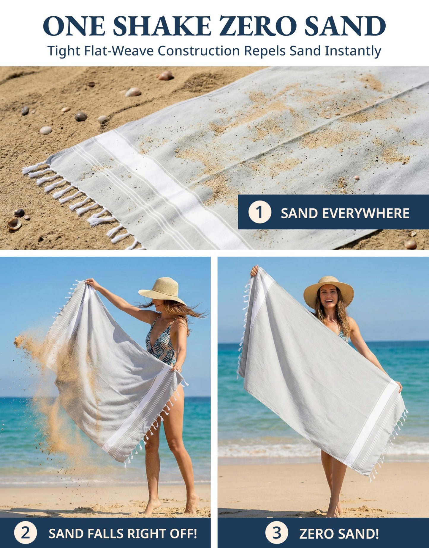 LANE LINEN Oversized Beach Towels 4 Pack – Pre-Washed, Extra Large, Quick Dry, No Sand, Absorbent Pool Towels for Adults, 39"x71", Grey