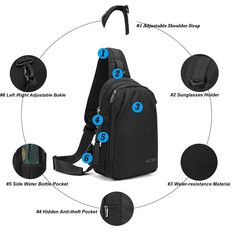 NICGID Sling Bags, Chest Shoulder Backpack Crossbody Bag One Strap Daypacks Outdoor Travel for Men Women (Blue green-010)
