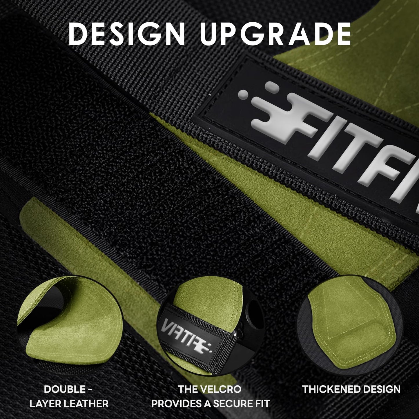 FITFIV Weight Lifting Wrist Strap, Double Leather Weightlifting Wrist Straps for Gym Strength Training, Neoprene Padded Wrist Wraps - for Men & Women (Pair)