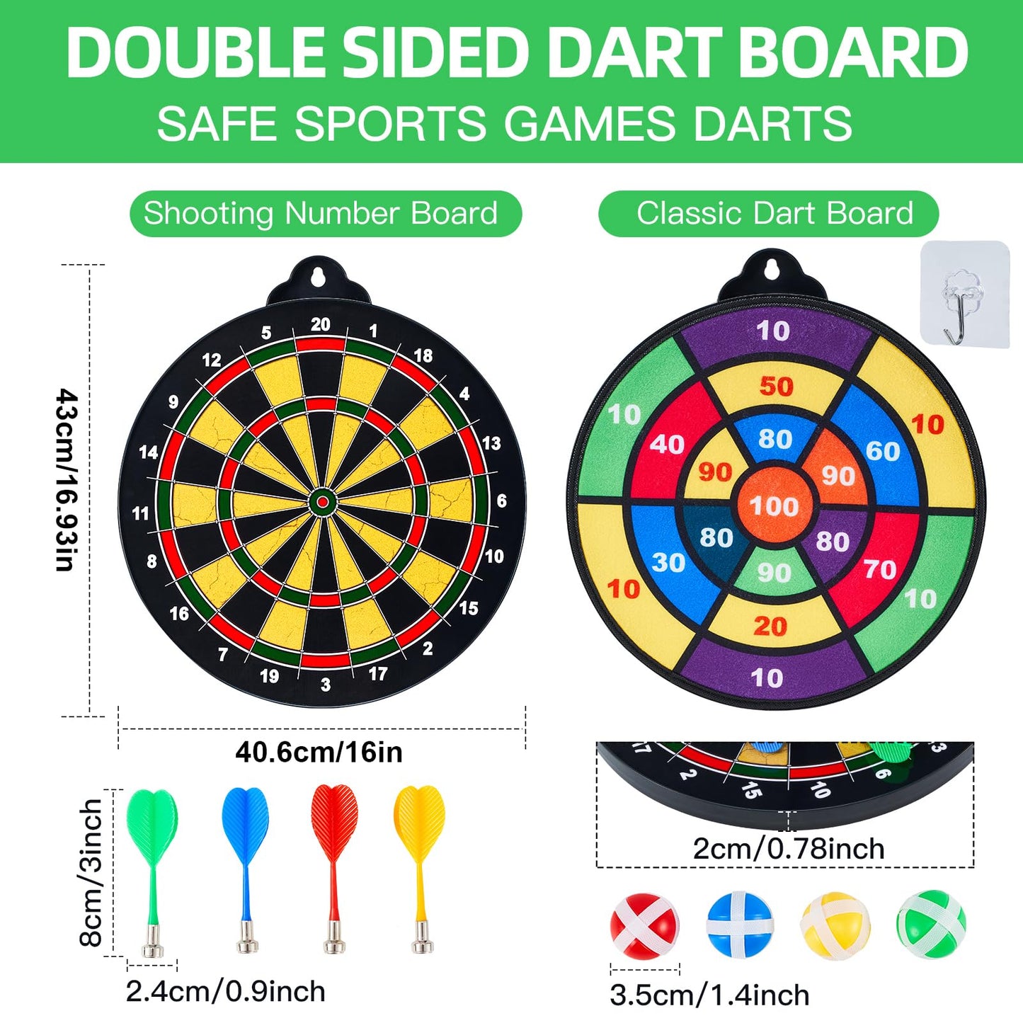 moopok Large Size 16in 2in1 Magnetic Dart Board for Kids and Adult,with 12 Magnetic Darts+12Sticky Balls,Safe Dart Game Set for 3-12 Year Old Kids and Adults,Fun Family Game Friends Gifts