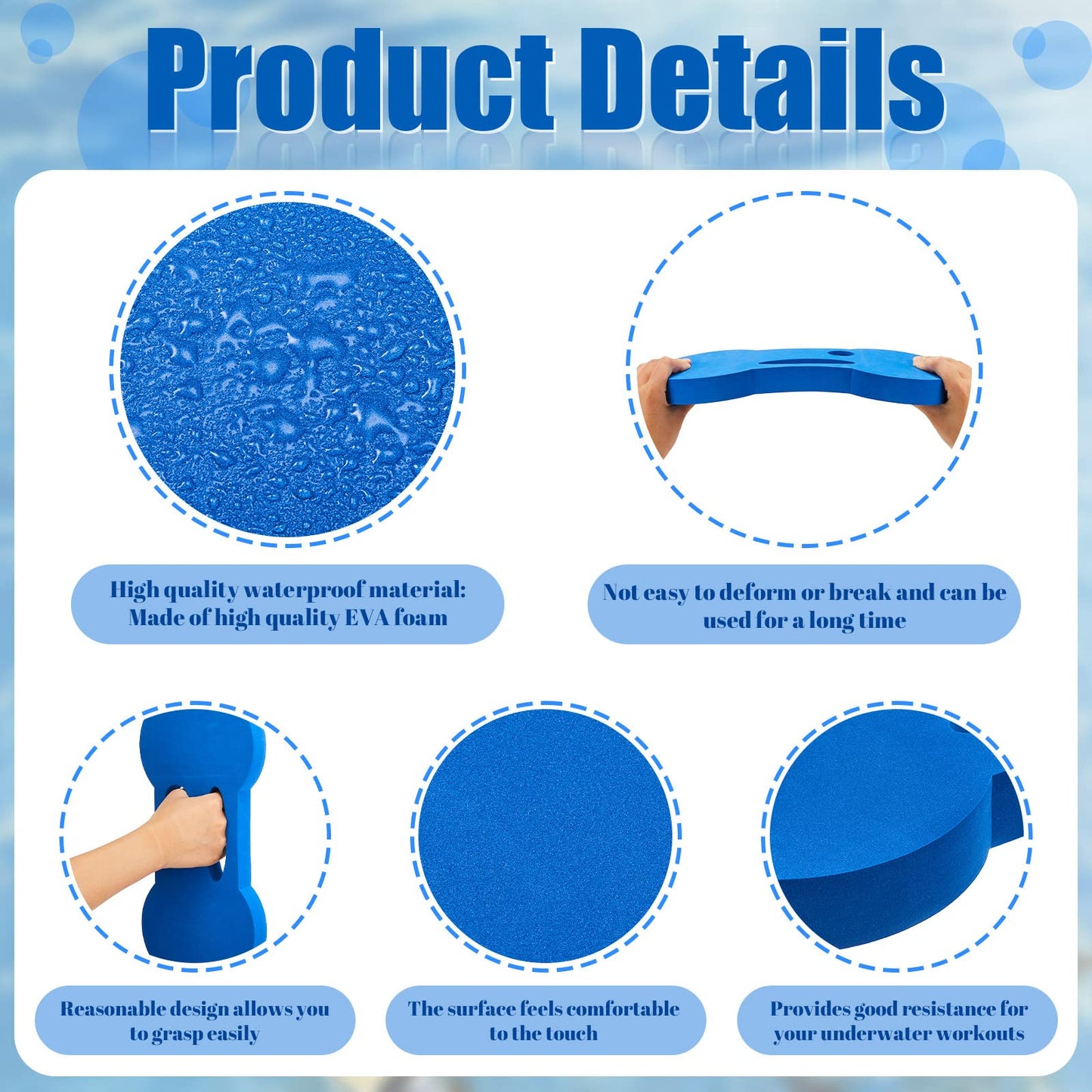 Lewtemi 2 Packs Water Exercise Discs Hand Held Water Weight Exercise Equipment Pool Exercise Equipment for Adults Water Aerobics Resistance Training, Blue