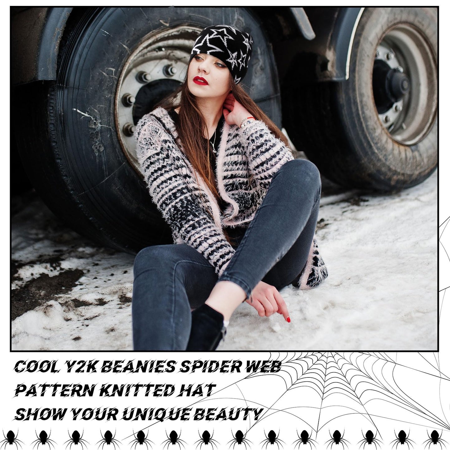 Ramede 4 Pcs Y2k Beanie - Double Sided Graphic Beanies for Men and Women, Acrylic Knitted Y2k Hats Accessories(Knitting,Diverse)