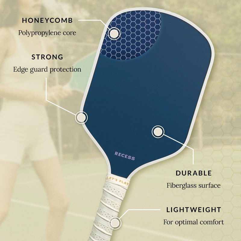Recess Pickleball Starter Set, Premium Pickleball Paddles Set of 2 & Four (4) Pickle Balls - Strong & Durable Fiberglass, Lightweight, Honeycomb Core & Comfort Grip Handles - Perfect for Beginners