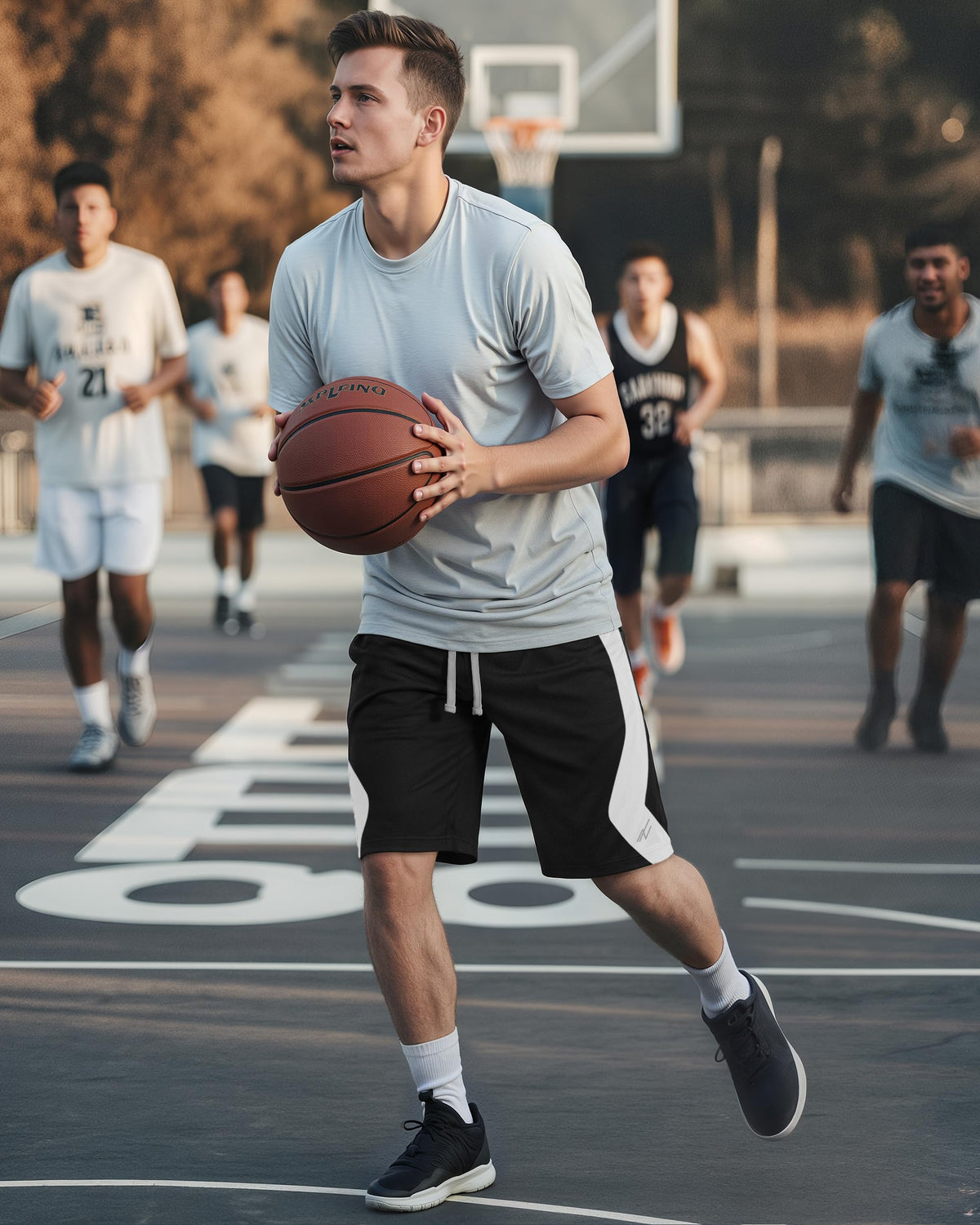 NY Threads Men's Athletic Shorts Quick Dry Loose-Fit Lightweight Running Workout Gym Shorts with Pockets, X-Large, Black White Panel