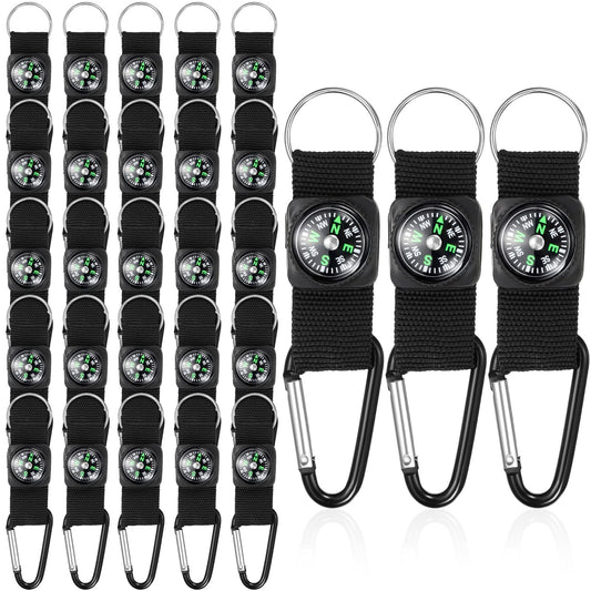 28 Pieces Belt Clip Compass Kids Compass Black Prize Belt Compass Keychain for Camo Birthday Party Supplies Outdoors Adventure Party Favors