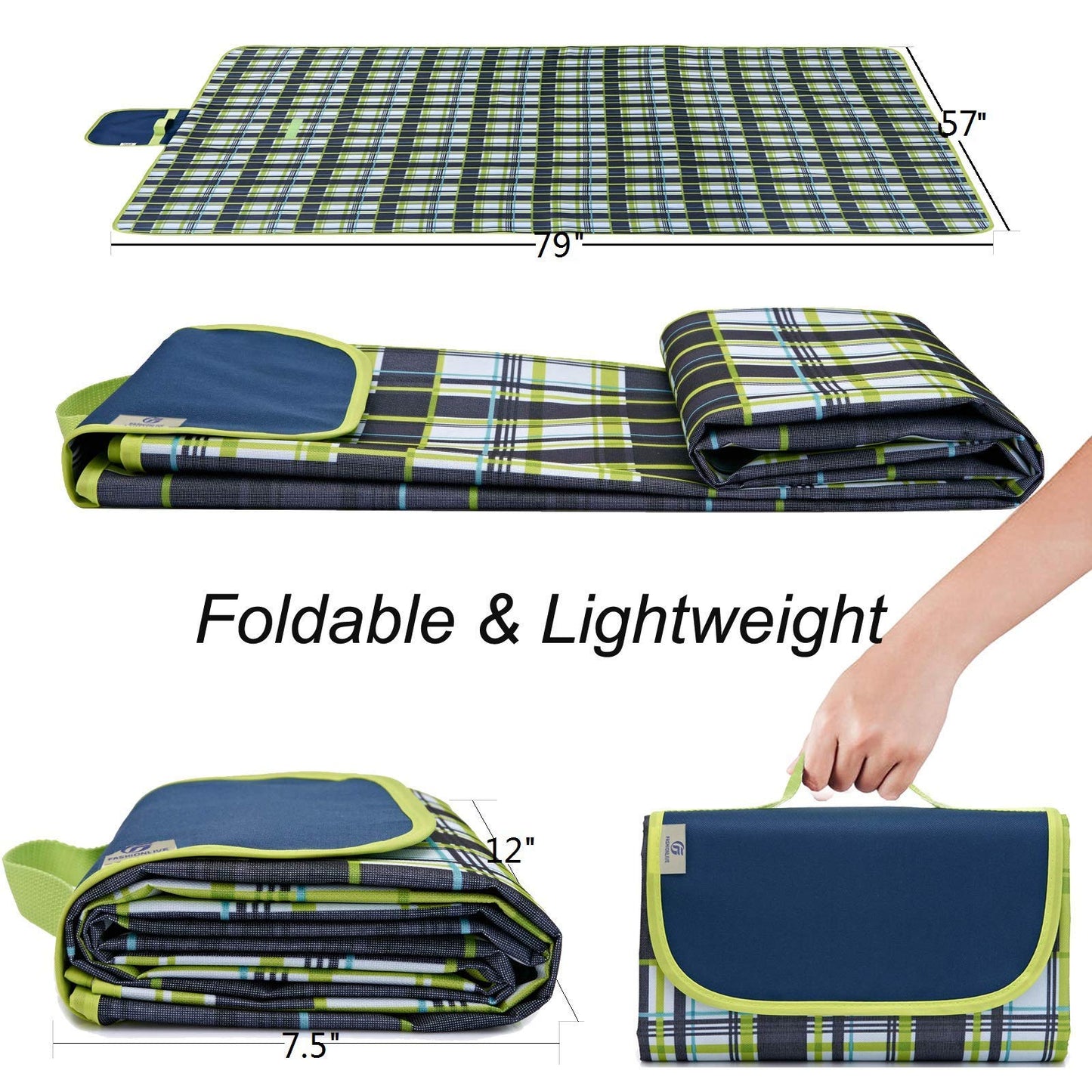 FashionLive Picnic Blanket Beach Mat Extra Large Sandproof Waterproof Camping Blanket Portable Travel Blanket Play Mat for Outdoor Indoor Family Women Men Kids Beach BBQ Park Grass, 79"x57"