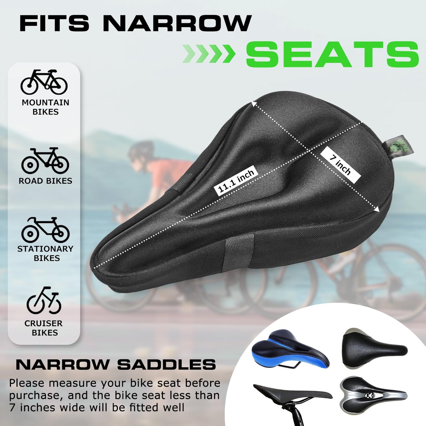 Zacro Bike Seat Cushion - Gel Padded Cover for Men Women Comfort, Extra Soft Exercise Bicycle Compatible with Peloton, Stationary or Cruiser Seats