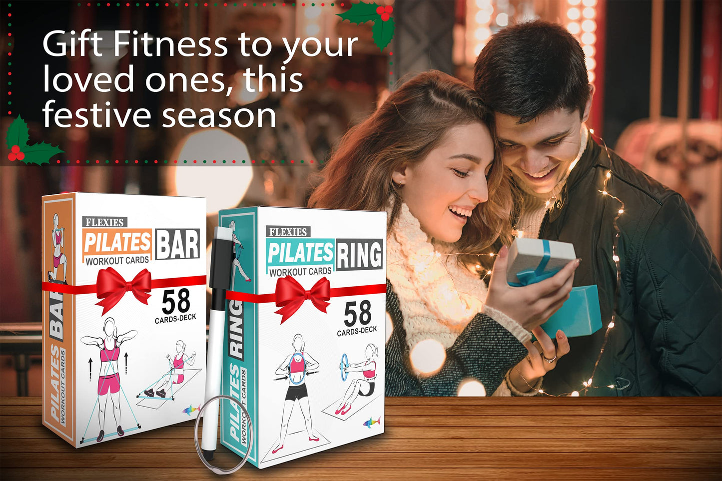 Flexies Pilates Ring Workout Cards -58 Exercise ring Card with Pilates circle Work Out Posture, Instruction & Breathing Tips | Free Dry-Erase Marker & Binding ring|Pilates Equipment Thigh Master guide