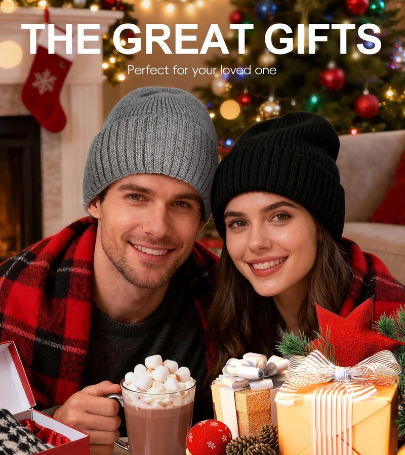 ZTL Oversize M/L/XL/XXL Beanie Hats for Men 30% Merino Wool Knit Hat, Winter Hats for Women Thick Warm Lined Cold Weather Skull Cap(Black,XXL)