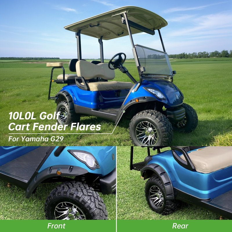 10L0L 4PCS Golf Cart Fender Flares, Exact for Standard Yamaha G29 & Drive 2007-2016, Impact-Resistant ABS Plastic Mud Guards with Reflectors & Stainless Steel Hardware - Not for Modified Carts