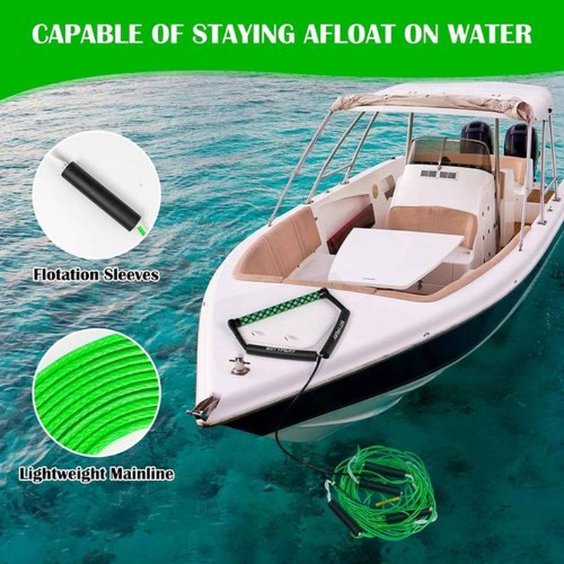 SETYPARY 75FT No Stretch Dyneema Wakeboard Rope and Handle, 4 Sections Floating Wakeboard Tow Rope Water Ski Ropes for Wakeboarding, Waterskiing, Kneeboarding and Wakesurfing (Green)