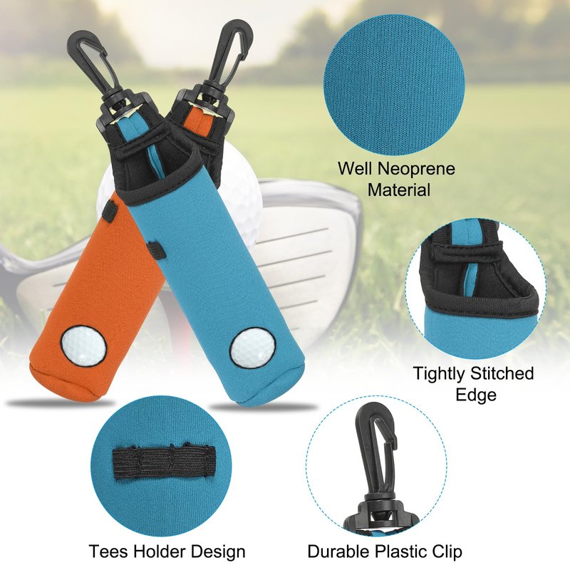 PATIKIL Golf Ball Carry Bag, 2 Pcs Golf Tee Holder Pouch Portable Neoprene Golf Ball Holder with Clip for Men and Women Storage Gifts, Sky Blue