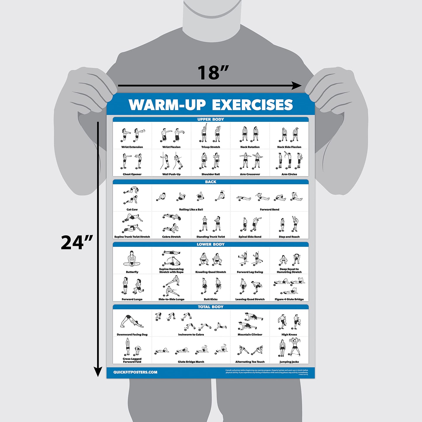 Palace Learning 3 Pack - Warm Up Exercises + Stretching Exercises + Yoga Workouts - Set of 3 Workout Charts (LAMINATED, 18” x 24”)