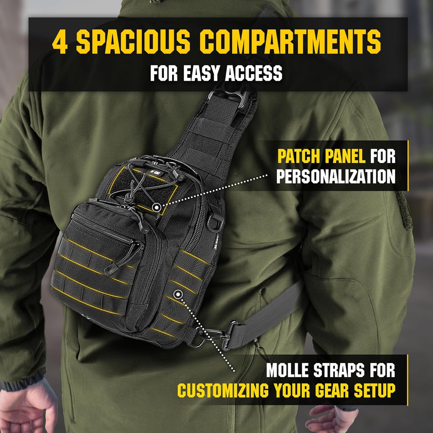 Tactical Crossbody Sling Bag for Men - Black Military EDC Backpack | Versatile Travel Chest Pack with Carabiner