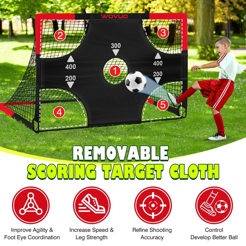 Soccer Goals for Backyard Set of 2, 6x4 ft Portable Soccer Goal Training Equipment with Soccer Target, Ball, Cones, Soccer Net for Age 3-5 6-8 8-12 10-12-14 Outdoor Sports Games Gift