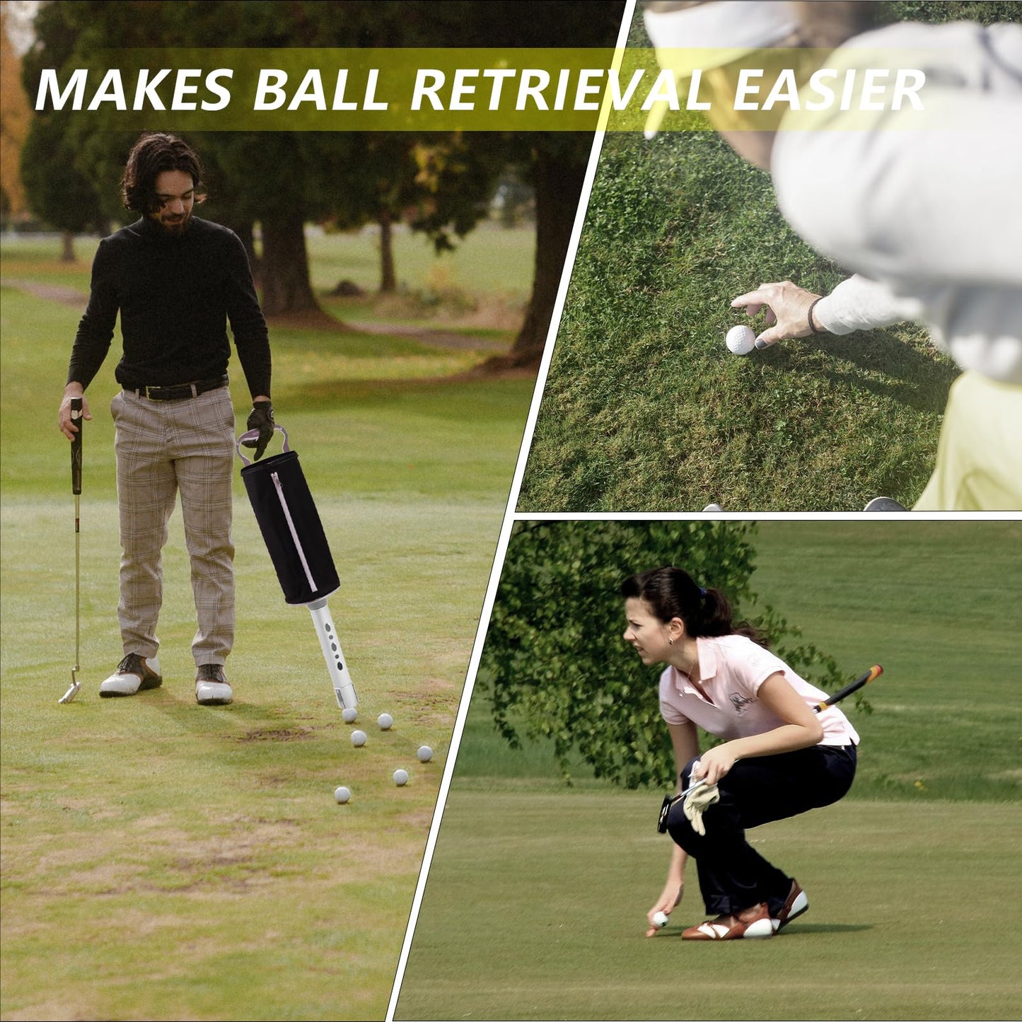 Golf Ball Shag Bag Golf Ball Retriever – Durable Aluminum Tube, Heavy-Duty Canvas, Holds Up to 80 Balls – Golf Ball Picker Upper for Driving Range, Practice, and Training