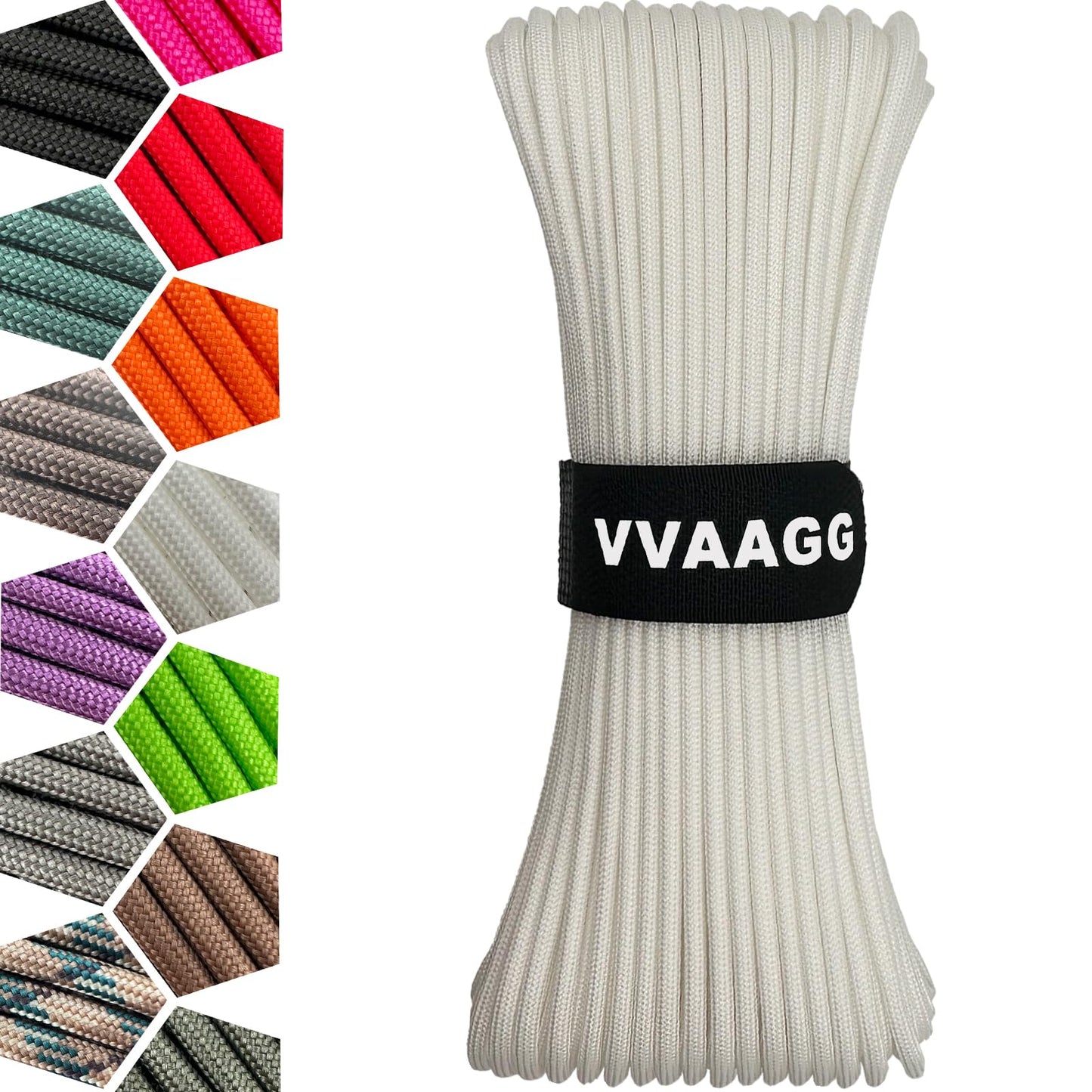 VVAAGG 1000 White Paracord 200FT Utility Parachute Cord 4mm Nylon String12 Strand Nylon Camping Rope, Tent Rope, Clothsline Rope for Survival & Camping Gear(White, 200FT)