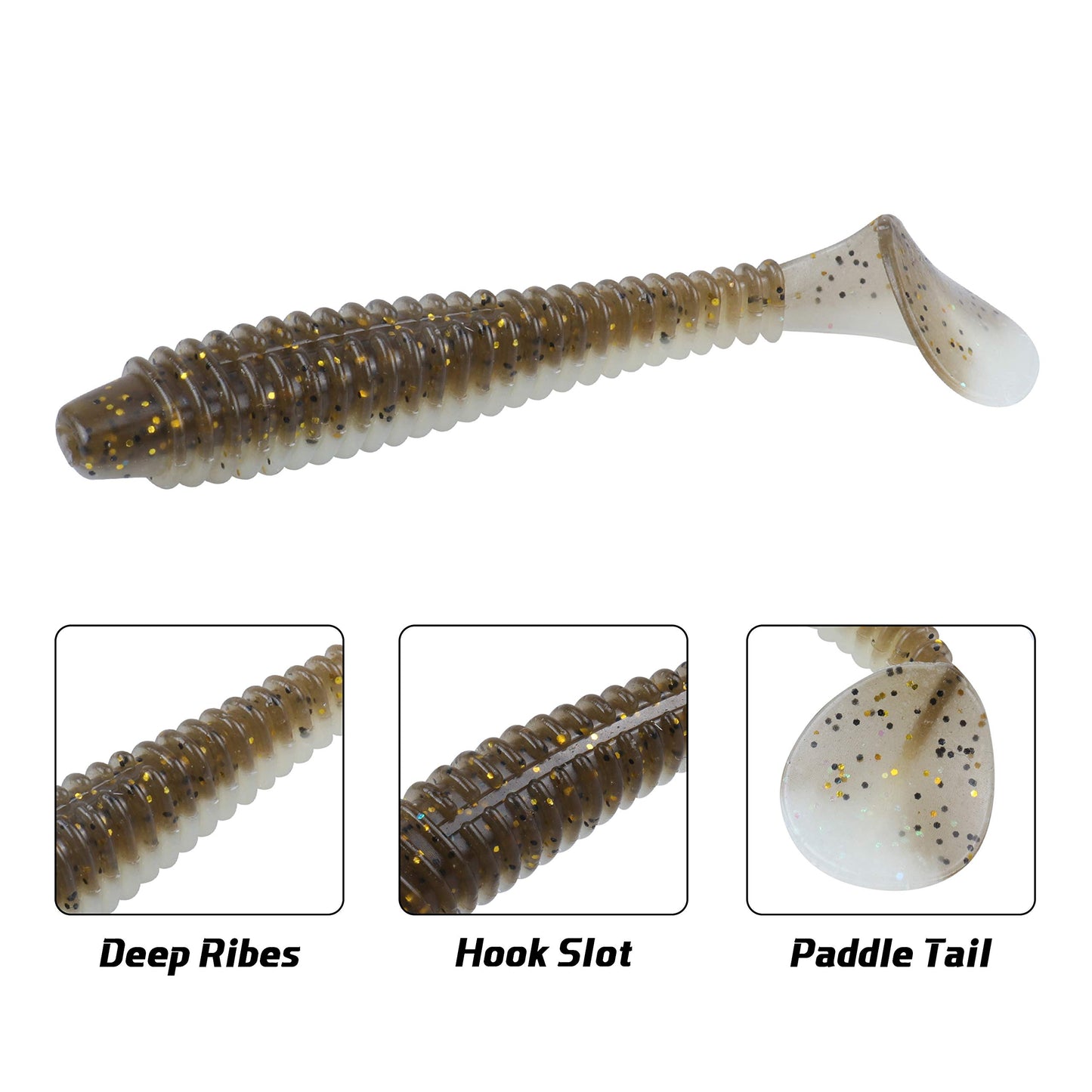 RUNCL Swimbaits Paddle 10/20/30/40PCS, 5/4/3/2 Inchs Paddle Tail, Soft Lure for Trout Crappie Bass, Durable Plastic Bait Swimmer for Saltwater/Freshwater, Fishing Lover's Gift