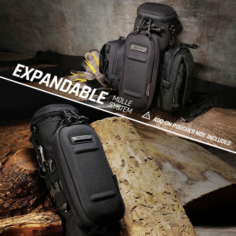 GOVO U1 Water Bottle Pouch - Durable Nylon, Fits 40oz Bottle | Molle System, Zippered Hardshell Cap