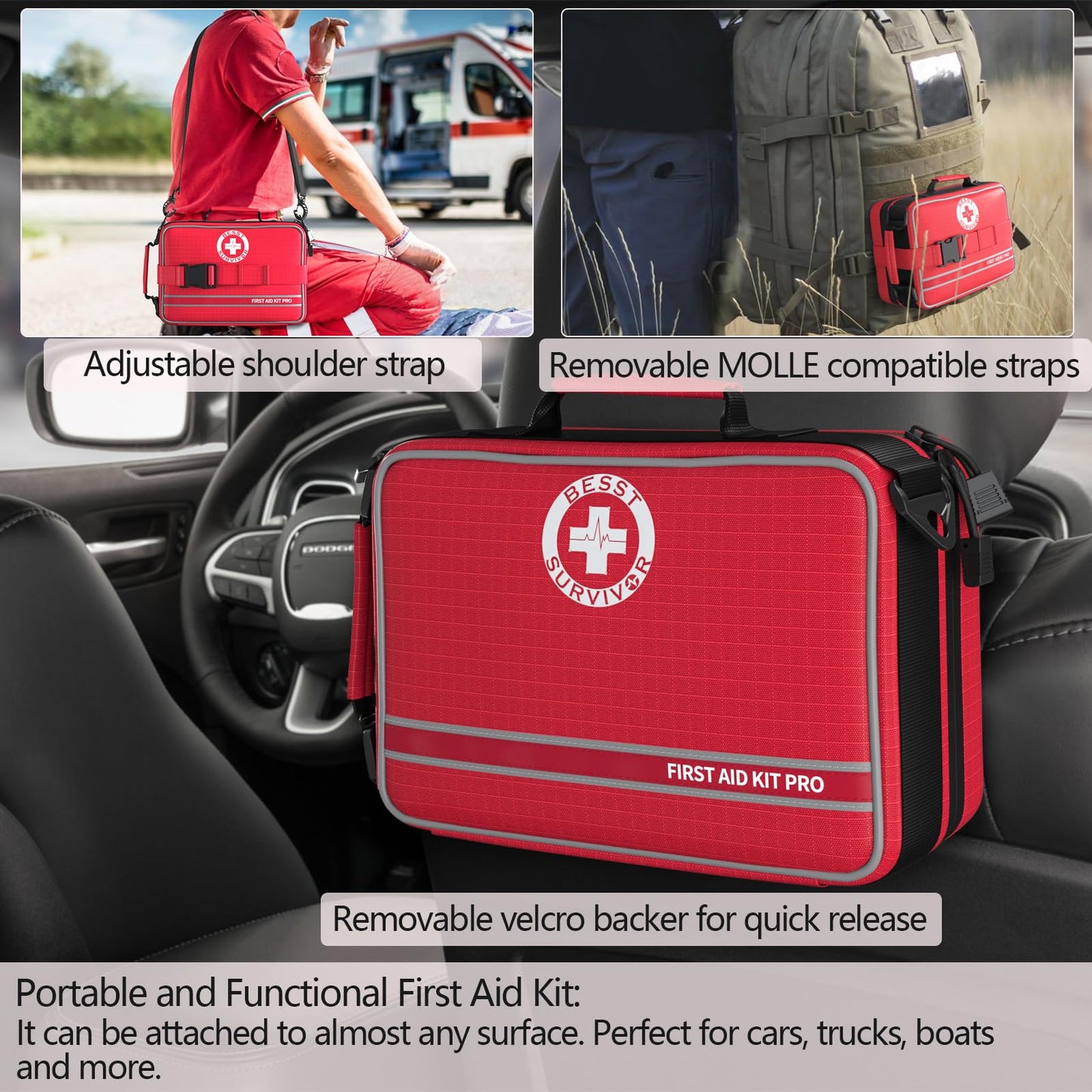 Besst Survivor Comprehensive First Aid Kits, Advanced Trauma Kits with Labeled Compartments, Large Survival Medical Kits for Vehicle, Home, Camping, Sports -Emergency Necessities Kits -230 Piece