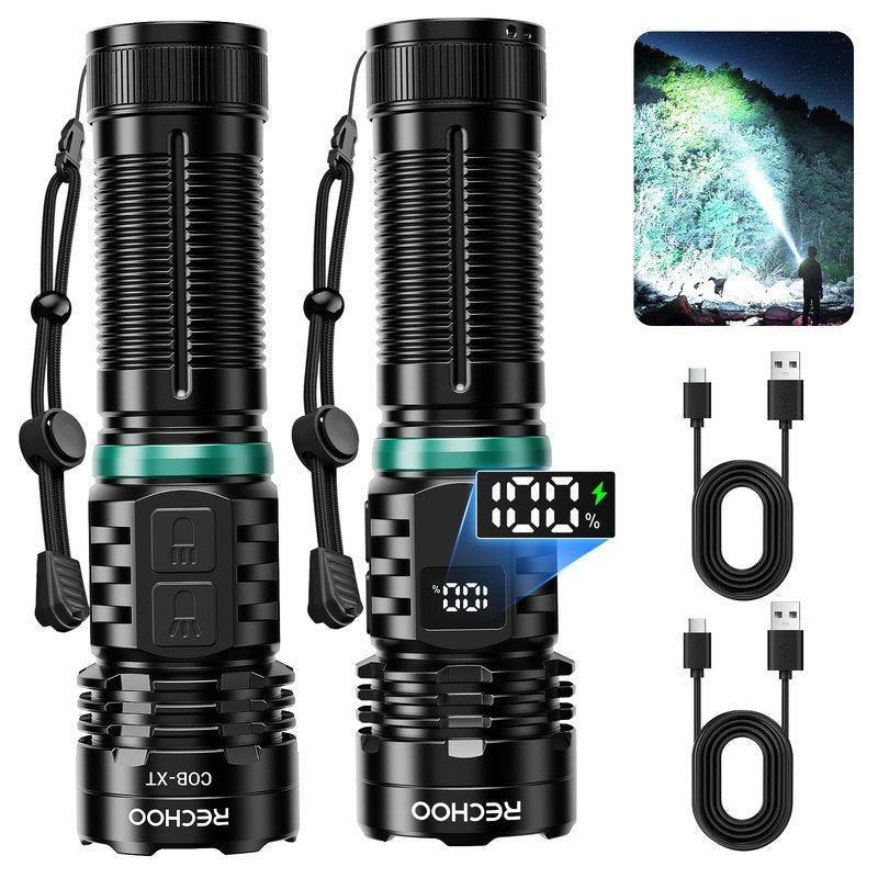 RECHOO Rechargeable Flashlights High Lumens, 990000lm LED Flashlight Rechargeable, Fixed Foucs, 8 Lighting Modes Waterproof Small Flashlight for Camping, Hunting, Emergency, Gifts for Men