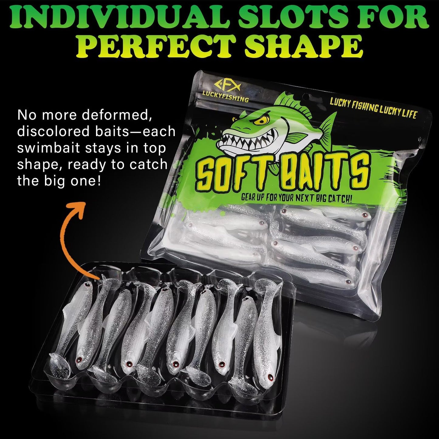 LUCKYFISHING Paddle Tail Swimbaits Soft Plastic Swimbaits Soft Baits for Bass Fishing Trout Crappie Walleye Freshwater Saltwater Soft Plastic Baits White-3.5 inch-10pcs