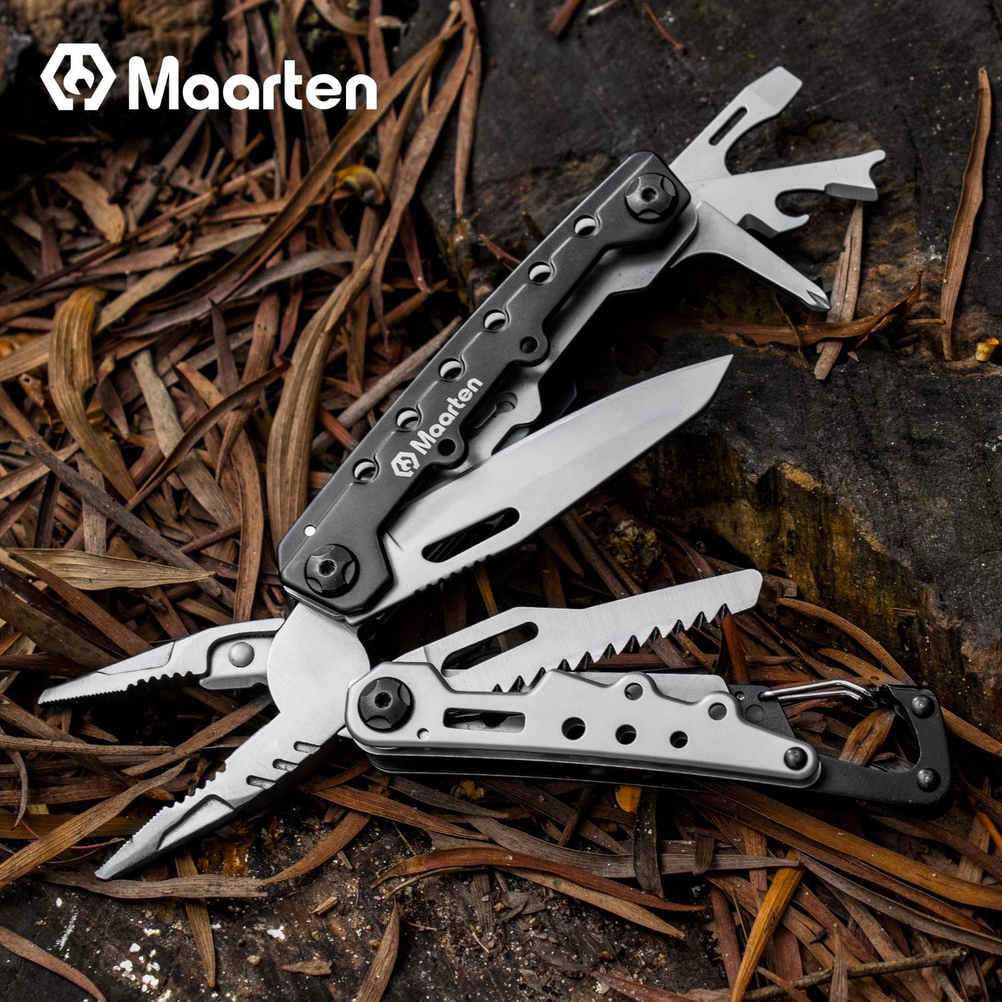 Maarten Multitool, 11 in 1 Hard Stainless Steel Multitool Pliers with Safety Locking, Camping Multi Tool Gifts for Men, Multi-pliers with Folding Saw, Bottle Opener, Screwdriver, Sickle, Nylon Sheath