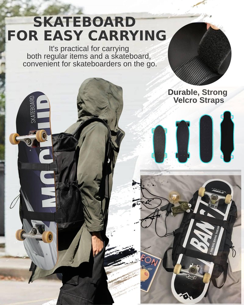 livbote Skateboard Backpack, Skateboard Bag for Men, Gym Backpack for Skateboarding, Sports, Travel, College
