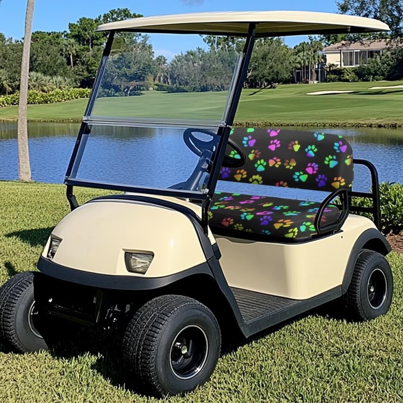 Rarucativ Dog Paw Print Universal EZGO TXT Golf Cart Seat Covers Travel Sports Golf Cart Accessories Comfortable Breathable for 2-Person Seats Club Car