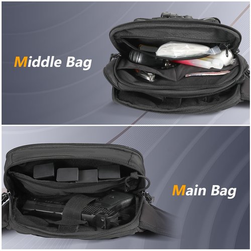 LarKoo Tactical Fanny Pack for Concealed Carry Sling Bag CCW Crossbody Waist Bag for Men&Women EDC Gear with Adjustable Strap (Black)