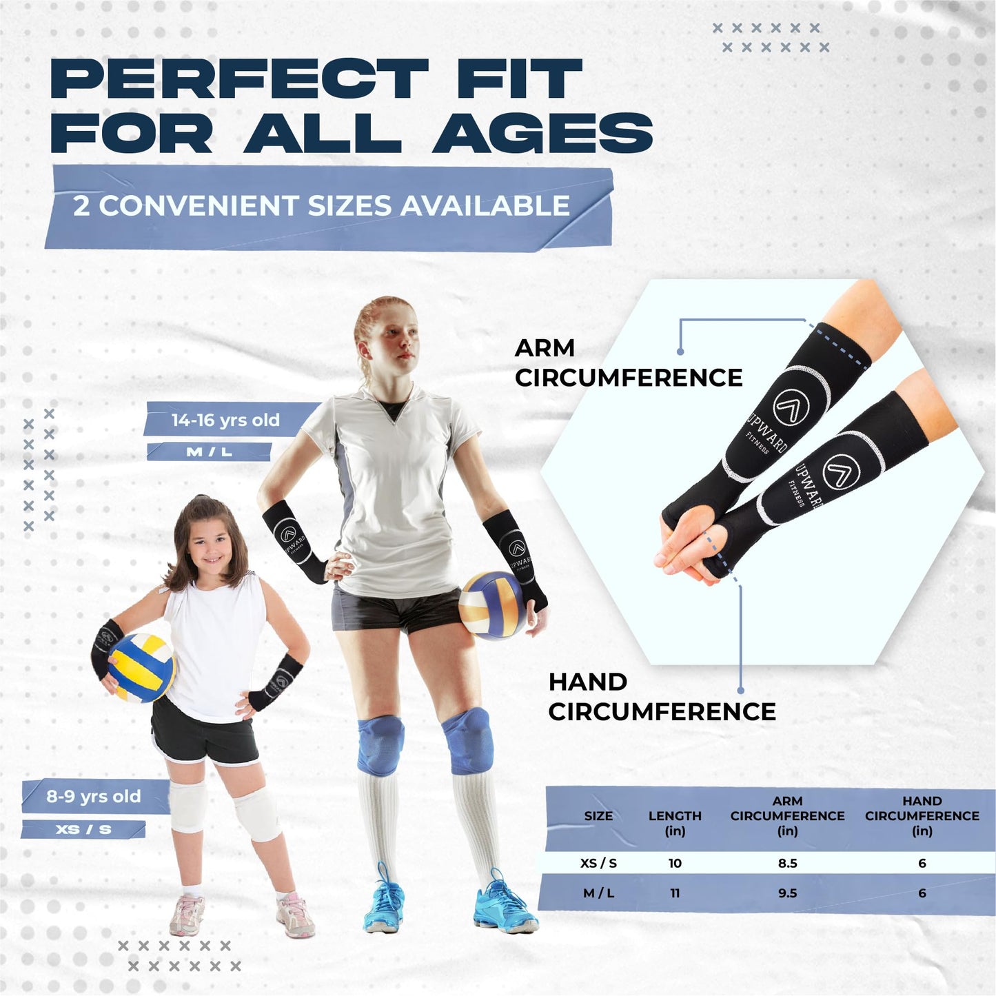 Upward Fitness-Volleyball Padded Passing Sleeves, Arm and Wrist Protection With Thumbhole, for Girls and Boys (M/L Black)