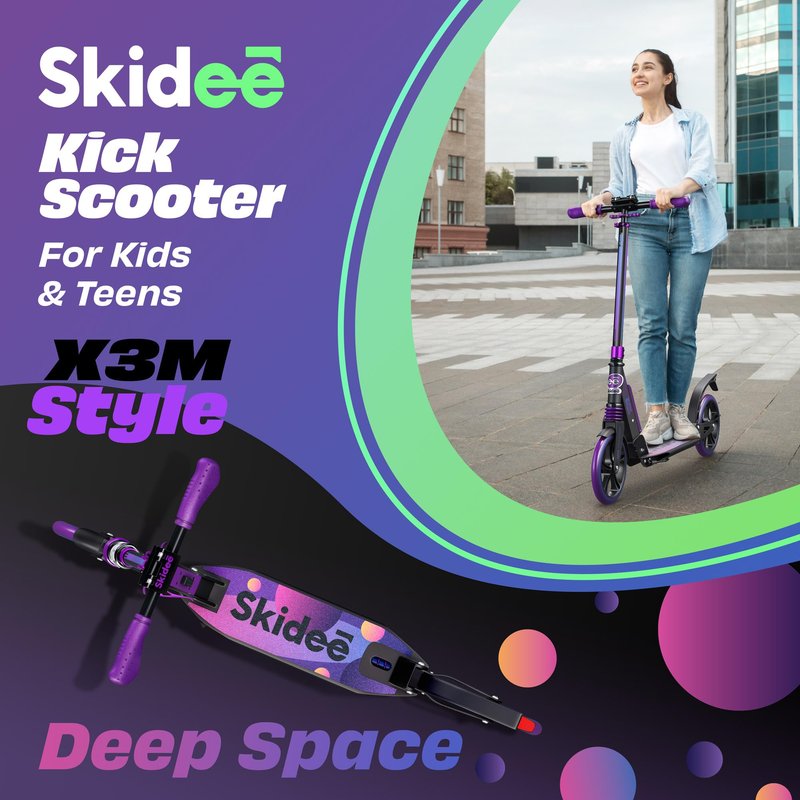 Skidee Kick Scooter for Kids Ages 6+ - Adjustable Handlebar Up to 41" High, Large Wheels, Anti-Shock Suspension - Foldable, Lightweight Scooters for Kids, Teens & Adults, Max Load 220 Lbs