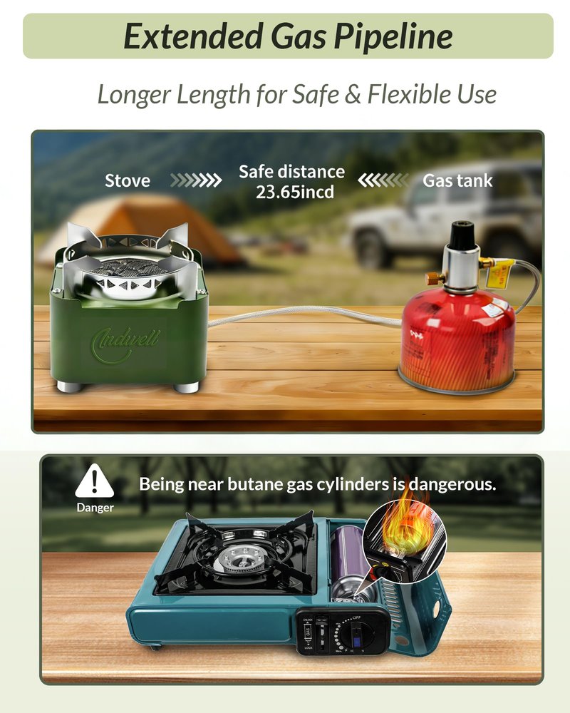 Indwell Infrared Propane Camping Stove - CSA Certified Portable Gas Stove with 23inch Extended Hose & Piezo Ignition, Windproof Single Burner for Backpacking, Hiking, Fishing & Emergency Preparedness