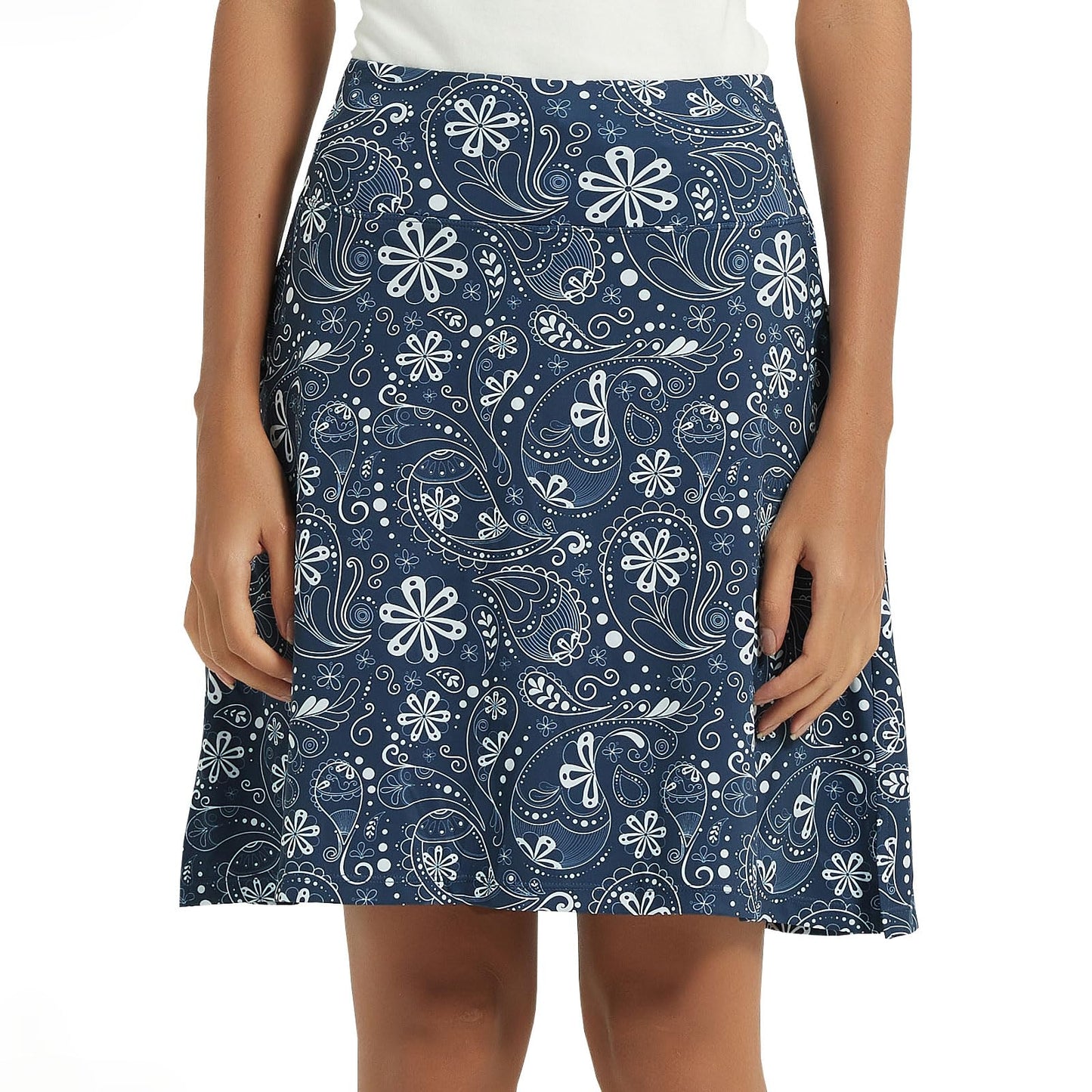 NOOYME 20" Skorts for Women Athletic Modest with Pockets Knee Length Tennis Golf Skirts (3XL,Navy Paisley)